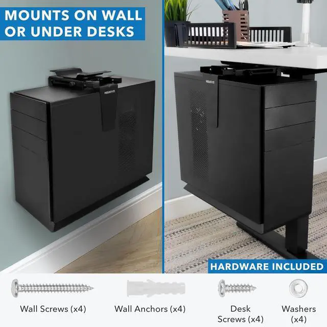 Alt view image 3 of 7 - Mount-It! CPU Under Desk Mount Bracket - Computer Tower Wall and Under Counter Holder, 360 Degree Swivel Adjustable Height and Width Wall-Mountable