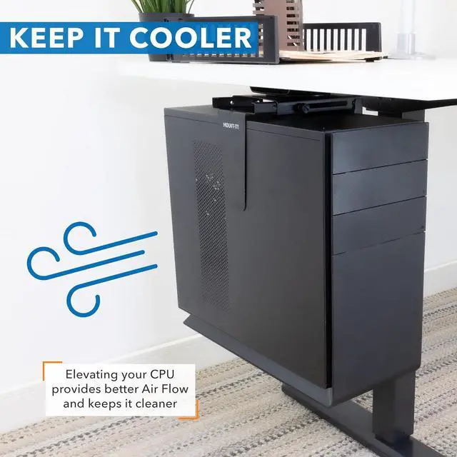 Alt view image 4 of 7 - Mount-It! CPU Under Desk Mount Bracket - Computer Tower Wall and Under Counter Holder, 360 Degree Swivel Adjustable Height and Width Wall-Mountable