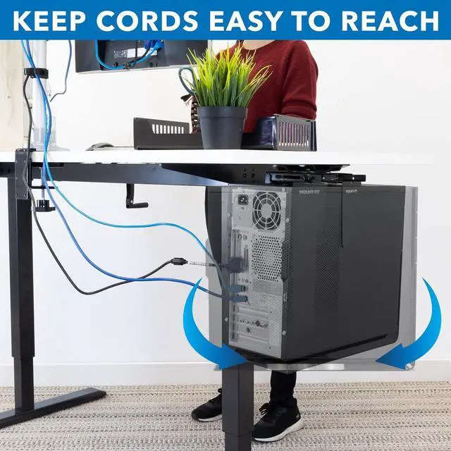 Alt view image 5 of 7 - Mount-It! CPU Under Desk Mount Bracket - Computer Tower Wall and Under Counter Holder, 360 Degree Swivel Adjustable Height and Width Wall-Mountable
