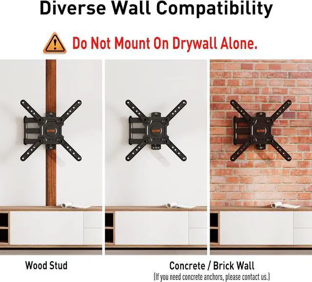 Alt view image 6 of 7 - ELIVED TV Wall Mount for Most 22-50 Inch TVs, Articulating Arms Swivel and Tilt Full Motion TV Mount, Wall Mount TV Brackets Max VESA 300x300, Single Stud Perfect Center Design, Holds Up to 55 lbs.