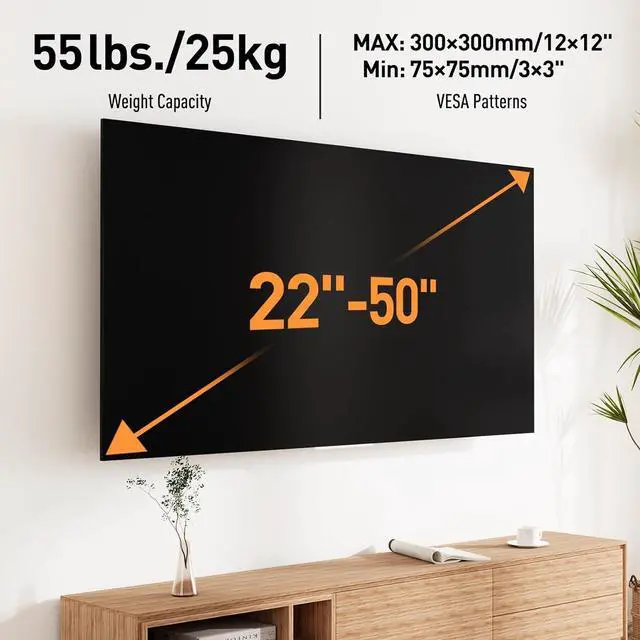Alt view image 7 of 7 - ELIVED TV Wall Mount for Most 22-50 Inch TVs, Articulating Arms Swivel and Tilt Full Motion TV Mount, Wall Mount TV Brackets Max VESA 300x300, Single Stud Perfect Center Design, Holds Up to 55 lbs.