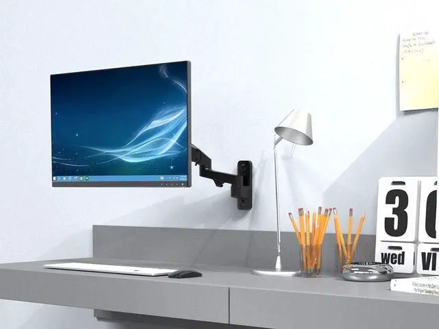Alt view image 6 of 6 - Monoprice Full Motion Wall Mount - for Monitors Up to 27 Inch, Adjustable Gas Spring, 2-Segment, Supports Max Weight 15.4 Pounds, Black - Workstream Collection