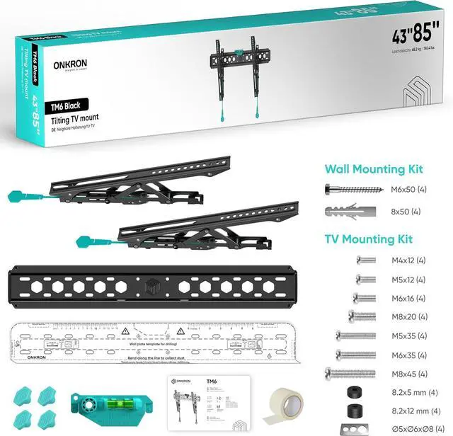 Alt view image 7 of 7 - ONKRON Tilting TV Wall Mount for 43-85 Inch Screen up to 150 lbs, Universal Television Mount 75x75-600x400 VESA Flush, Ultra Slim TV Mount Low Profile/Tilt Wall Mount Bracket Black