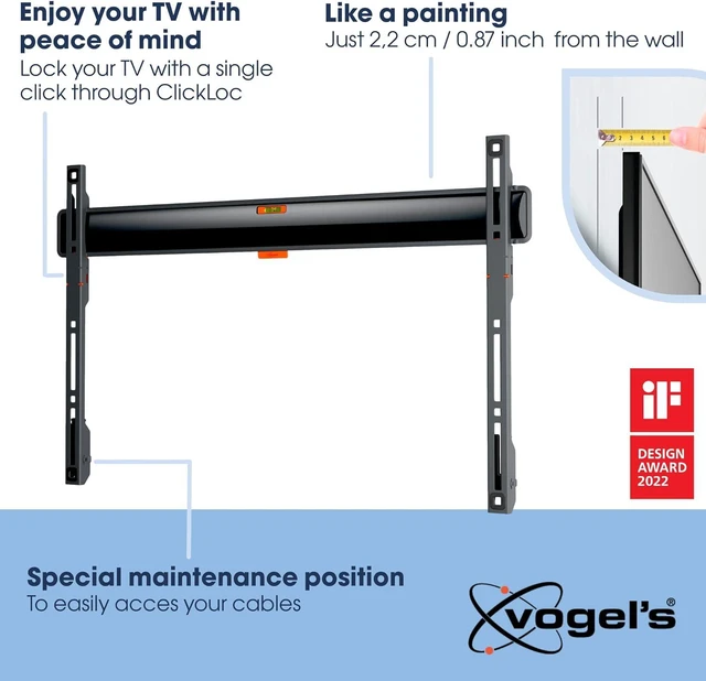 Alt view image 3 of 7 - Vogel's TVM 3605 Fixed TV Wall Bracket for 40-100 inch TVs, Max. 165 lbs (75 kg), Flat TV Wall Mount max. VESA 600x400, Universal Compatibility, Distance to The Wall just 0.87 inch