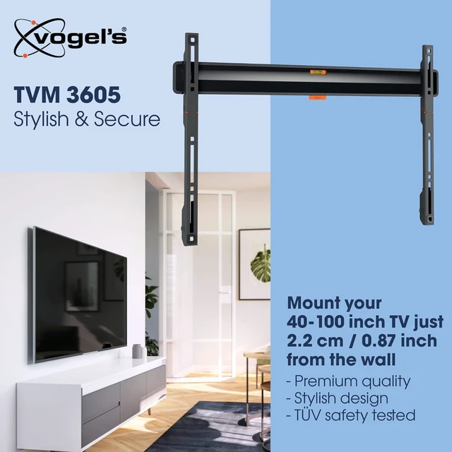 Alt view image 2 of 7 - Vogel's TVM 3605 Fixed TV Wall Bracket for 40-100 inch TVs, Max. 165 lbs (75 kg), Flat TV Wall Mount max. VESA 600x400, Universal Compatibility, Distance to The Wall just 0.87 inch