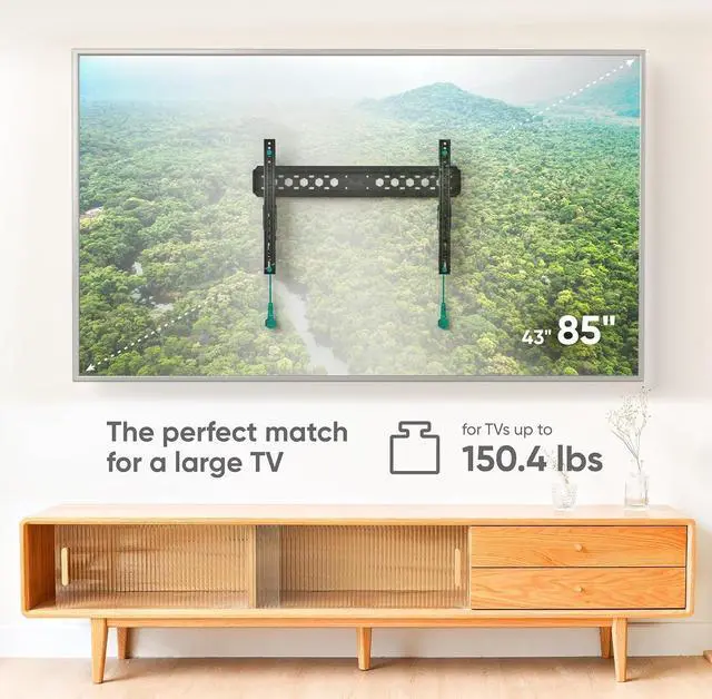 Alt view image 2 of 7 - ONKRON Tilting TV Wall Mount for 43-85 Inch Screen up to 150 lbs, Universal Television Mount 75x75-600x400 VESA Flush, Ultra Slim TV Mount Low Profile/Tilt Wall Mount Bracket Black