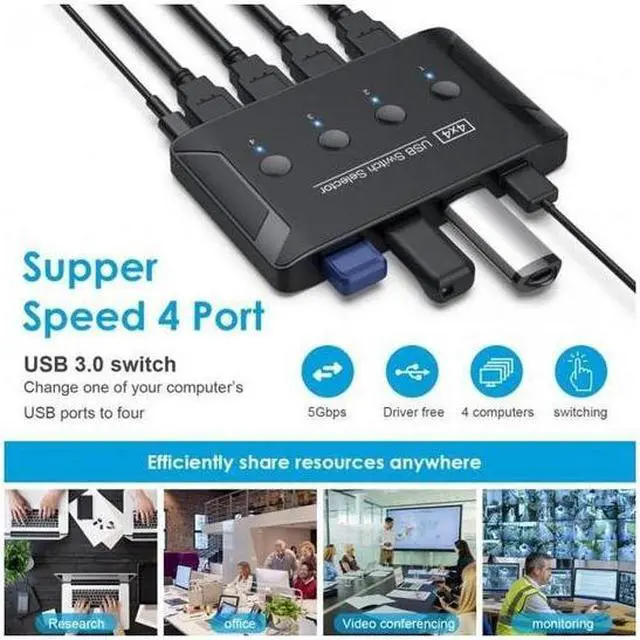 Alt view image 6 of 7 - KVM USB 3.0 Switch Selector 4 Port PCs Sharing 4 Devices for Keyboard Mouse Scanner Printer