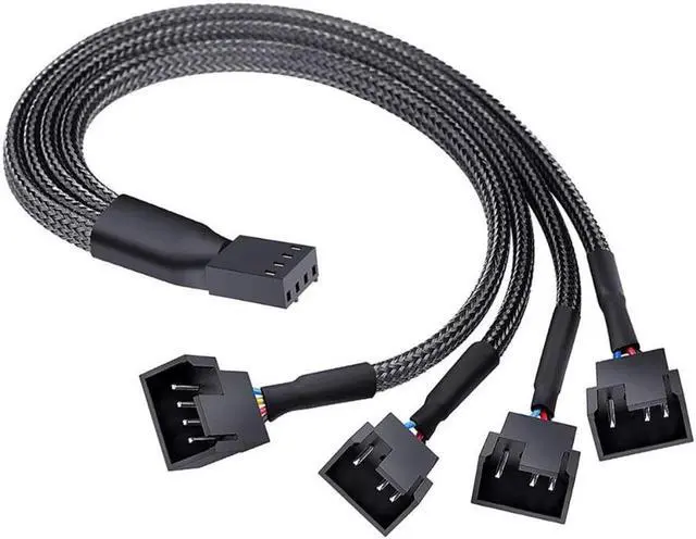 Alt view image 4 of 7 - PWM Fan Splitter Cable Hub 1 to 4 Power Adpater,Motherboard PMW 4-pin Fan Sleeved Braided Y Splitter Internal Power Extension Cable for Computer CPU/Case Fan 1x4 Converter -( 27cm/10.5 inches-2 Pack)