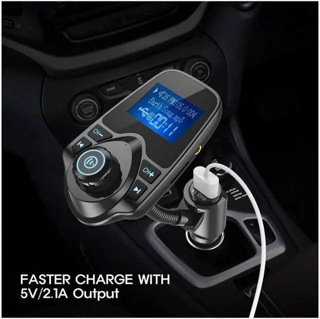 Alt view image 5 of 6 - Wireless In-Car Bluetooth FM Transmitter Radio Adapter Car Kit with 1.44 Inch Display and USB Car Charger