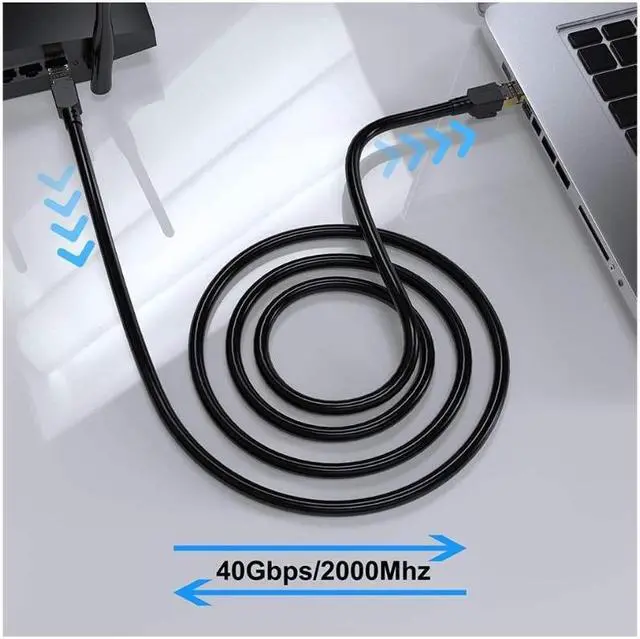 Alt view image 6 of 7 - Cat 8 Ethernet Cable 10 ft. Shielded 26AWG Lastest 40Gbps 2000Mhz SFTP Patch Cord Heavy Duty High Speed Cat8 LAN Network RJ45 Cable- in Wall Outdoor Weatherproof Rated for Router Modem Gaming 10 ft.