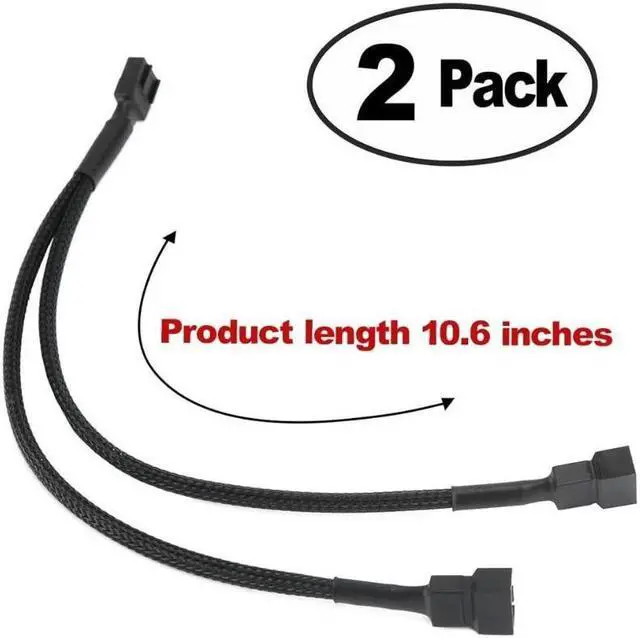 Main image of PWM Fan Splitter Adapter Cable Sleeved Braided Y Splitter Computer PC 4 Pin Fan Extension Power Cable 1 to 2 Converter for Computer ATX Case 4-Pin/3-Pin Cooling Fan Cable(27cm/10.5 inches -2 Pack)