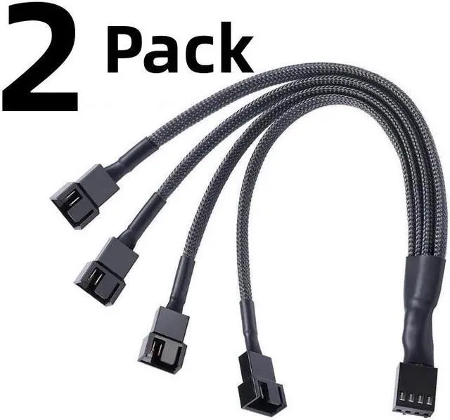 Main image of PWM Fan Splitter Cable Hub 1 to 4 Power Adpater,Motherboard PMW 4-pin Fan Sleeved Braided Y Splitter Internal Power Extension Cable for Computer CPU/Case Fan 1x4 Converter -( 27cm/10.5 inches-2 Pack)