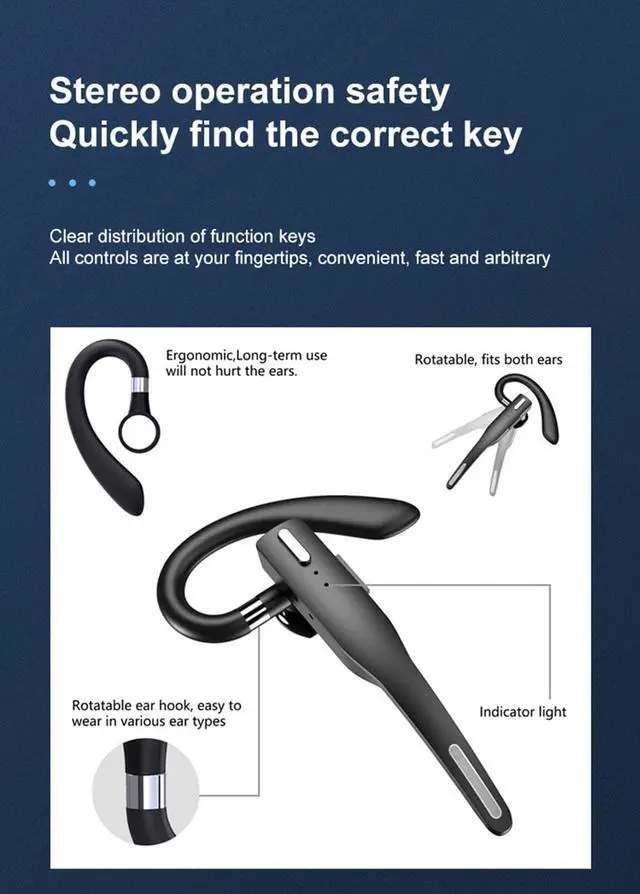 Alt view image 3 of 7 - 1PCS Bluetooth Headset, Wireless Bluetooth Earpiece with 500mAh Charging Case 72 Hours Talking Time Built-in Microphone for IOS Android Cell Phone