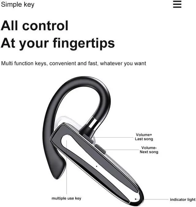 Alt view image 2 of 7 - 1PCS Bluetooth Headset, Wireless Bluetooth Earpiece with 500mAh Charging Case Built-in Microphone for IOS Android Cell Phone, V5.1 Hand-Free Headphones for Driver, Office