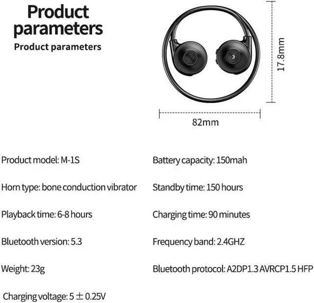 Alt view image 7 of 7 - 1Pcs Bone Conduction Headphones,Open-Ear Bluetooth Sport Headphones, Waterproof Wireless Headphones with Built-in Mic for Workout, Running, Hiking, Cycling-Black