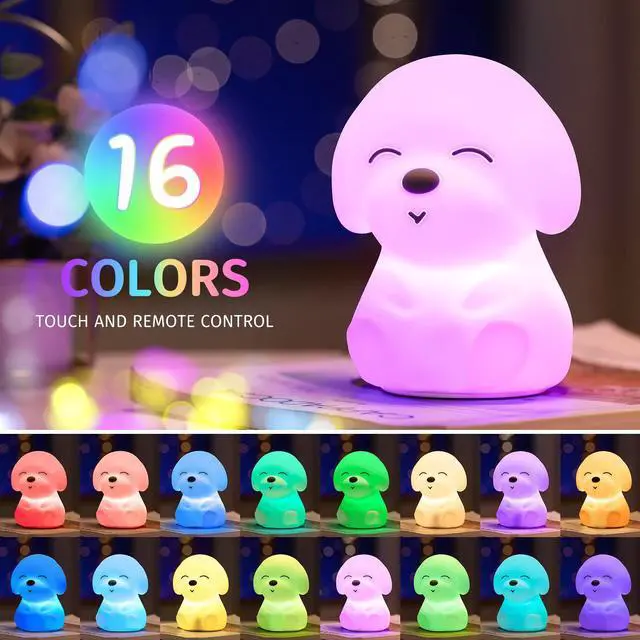 Alt view image 2 of 7 - 1PCS Night Light for Kids, 16 Colors Dog Night Lights for Kids Room,Auto Timer Silicone Baby Night Light Lamp,Rechargeable Kids Night Light for Bedroom