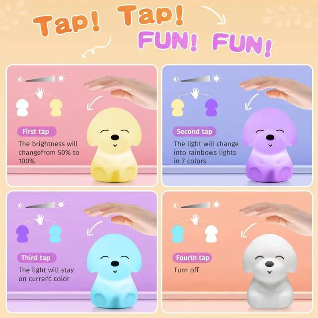 Alt view image 3 of 7 - 1PCS Night Light for Kids, 16 Colors Dog Night Lights for Kids Room,Auto Timer Silicone Baby Night Light Lamp,Rechargeable Kids Night Light for Bedroom