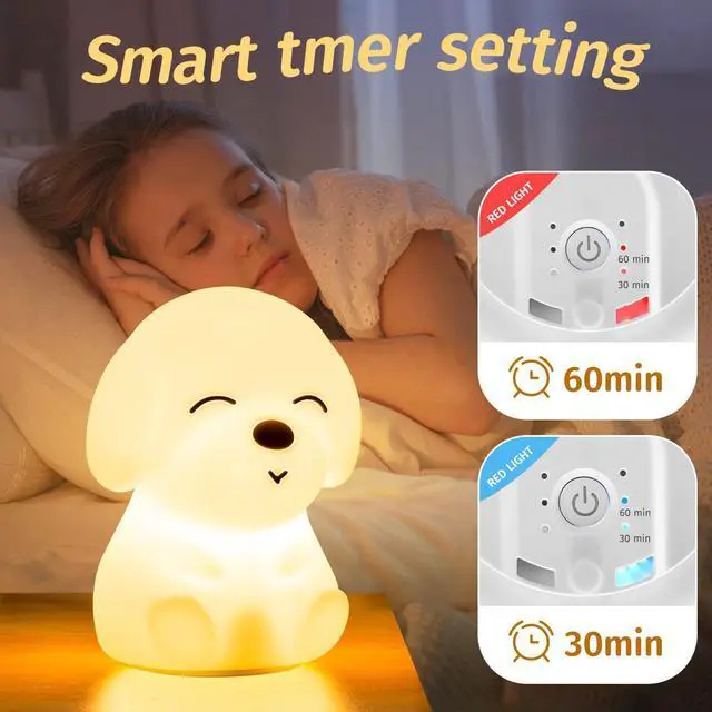 Alt view image 4 of 7 - 1PCS Night Light for Kids, 16 Colors Dog Night Lights for Kids Room,Auto Timer Silicone Baby Night Light Lamp,Rechargeable Kids Night Light for Bedroom