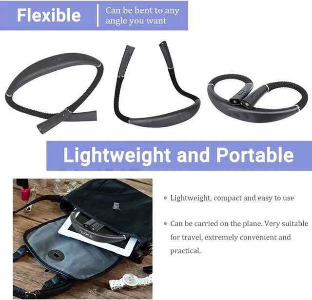 Alt view image 4 of 7 - 1PCS Night Reading LED Reading Light USB Rechargeable Three-Color Temperature Three-Position Reading Hanging Neck Reading Light,Black