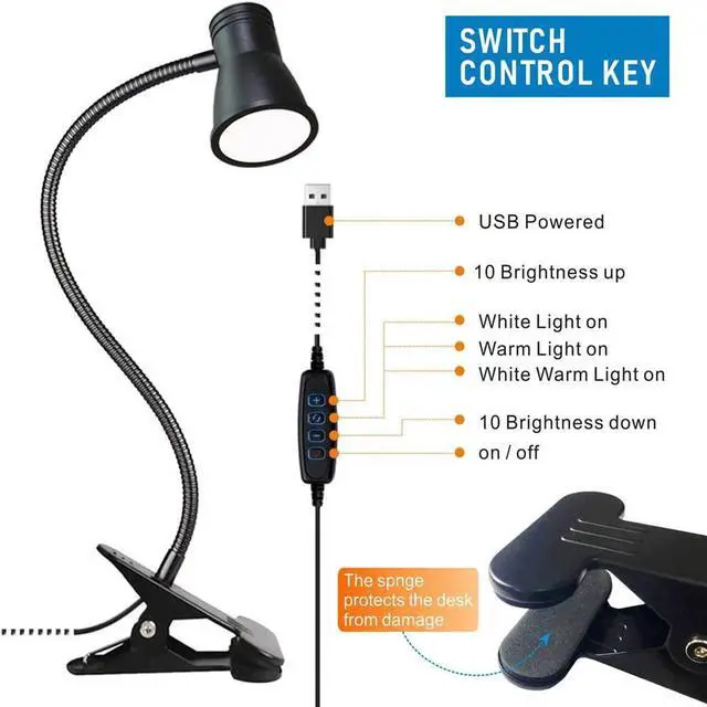 Alt view image 3 of 7 - 1PCS LED Desk Lamp,Adjustable Swing Arm Reading Lights with Clamp,Dimmable Desk Light Eye-Care Table Light, 3 Color Modes,10-Level Brightness Table Lamp