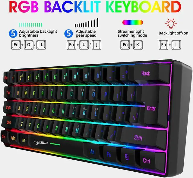 Alt view image 3 of 7 - Wired Gaming Keyboard, RGB Backlit Ultra-Compact Mini Keyboard, Waterproof Small Compact 61 Keys Keyboard for PC/Mac Gamer, Pink