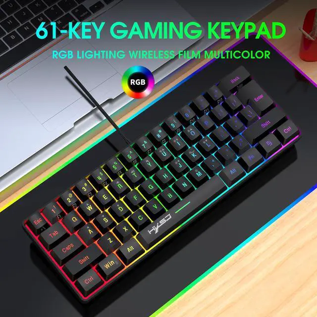 Alt view image 2 of 7 - Wired Gaming Keyboard, RGB Backlit Ultra-Compact Mini Keyboard, Waterproof Small Compact 61 Keys Keyboard for PC/Mac Gamer, Pink
