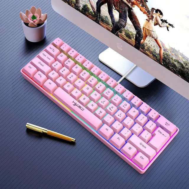 Alt view image 7 of 7 - Wired Gaming Keyboard, RGB Backlit Ultra-Compact Mini Keyboard, Waterproof Small Compact 61 Keys Keyboard for PC/Mac Gamer, Pink