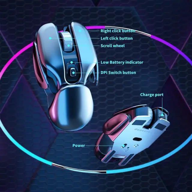 Alt view image 2 of 7 - Wireless Ergonomics Metal Mouse with 2.4GHz Nano USB Receiver, Rechargeable, Comfortable Grip,Optical,Portable Mouse for Laptop,PC,Computer and All USB Devices