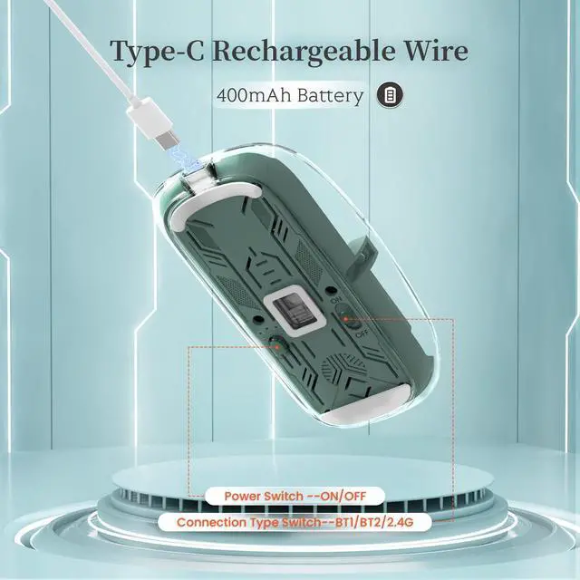 Alt view image 5 of 7 - Wireless Bluetooth5.1&2.4G Mini Lightweight Mouse,Transparent Clear Magnetic Shell,Silent Click,USB Receiver Rechargeable Mouse for PC/Win/Mac/Laptop/Apple Green