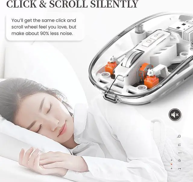 Alt view image 6 of 7 - Wireless Bluetooth5.1&2.4G Mini Lightweight Mouse,Transparent Clear Magnetic Shell,Silent Click,USB Receiver Rechargeable Mouse for PC/Win/Mac/Laptop/Apple White