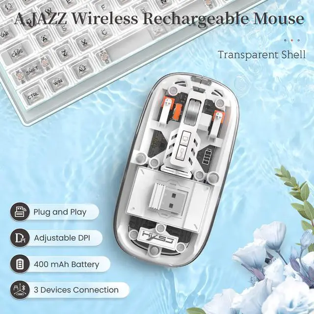 Alt view image 2 of 7 - Wireless Bluetooth5.1&2.4G Mini Lightweight Mouse,Transparent Clear Magnetic Shell,Silent Click,USB Receiver Rechargeable Mouse for PC/Win/Mac/Laptop/Apple White