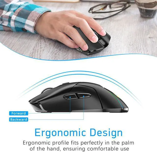 Alt view image 6 of 7 - Bluetooth Mouse Multi-Device,Rechargeable Wireless Gaming Mice,3 Modes (BT5.1,BT5.1 and USB 2.4GHz),4000 DPI,RGB Rainbow Backlit