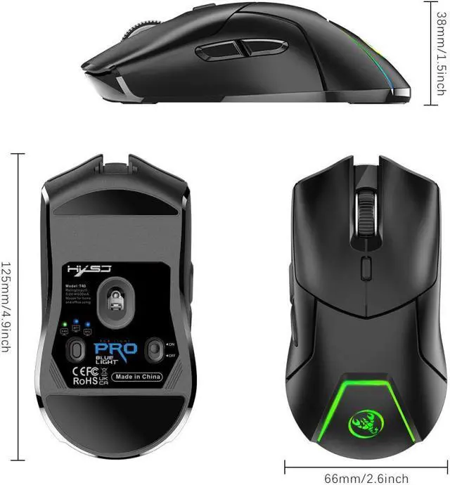 Alt view image 7 of 7 - Bluetooth Mouse Multi-Device,Rechargeable Wireless Gaming Mice,3 Modes (BT5.1,BT5.1 and USB 2.4GHz),4000 DPI,RGB Rainbow Backlit