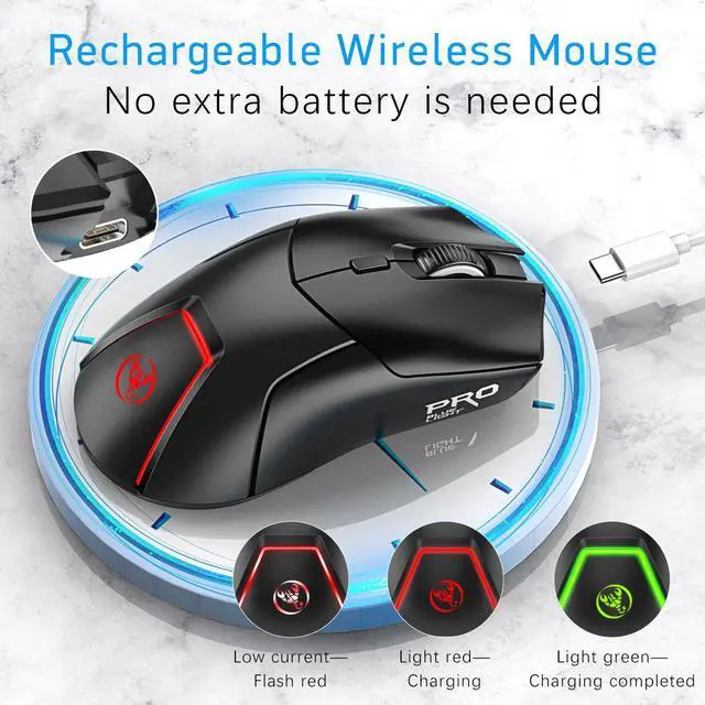 Alt view image 2 of 7 - Bluetooth Mouse Multi-Device,Rechargeable Wireless Gaming Mice,3 Modes (BT5.1,BT5.1 and USB 2.4GHz),4000 DPI,RGB Rainbow Backlit