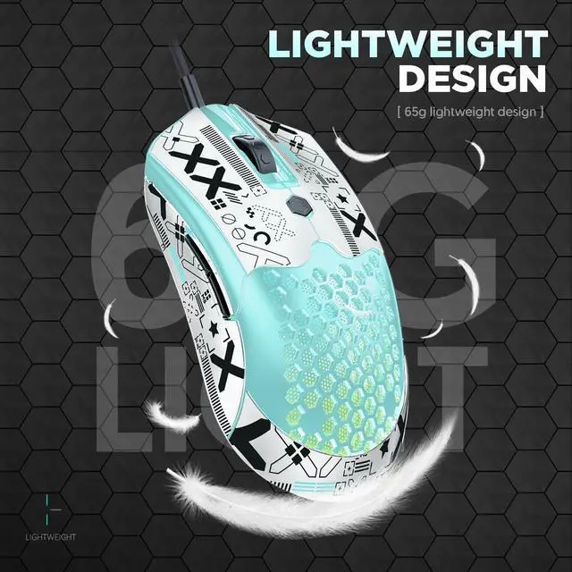 Alt view image 4 of 7 - Lightweight Wired Gaming Mouse with 12000 DPI 6 Programmed Buttons,65G Honeycomb Shell,26 RGB Breathing Backlit Mice,Pixart 3325 Optical Sensor Gamer Mice Green