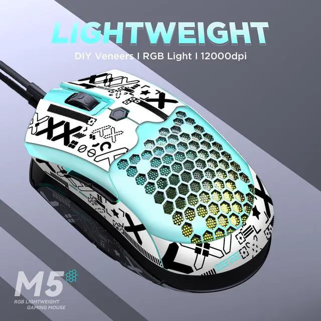 Alt view image 5 of 7 - Lightweight Wired Gaming Mouse with 12000 DPI 6 Programmed Buttons,65G Honeycomb Shell,26 RGB Breathing Backlit Mice,Pixart 3325 Optical Sensor Gamer Mice Green