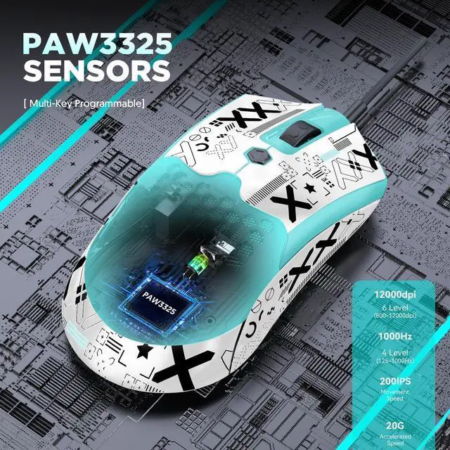 Alt view image 6 of 7 - Lightweight Wired Gaming Mouse with 12000 DPI 6 Programmed Buttons,65G Honeycomb Shell,26 RGB Breathing Backlit Mice,Pixart 3325 Optical Sensor Gamer Mice Green