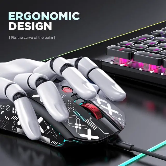Alt view image 6 of 7 - Lightweight Wired Gaming Mouse with 12000 DPI 6 Programmed Buttons,65G Honeycomb Shell,26 RGB Breathing Backlit Mice,Pixart 3325 Optical Sensor Gamer Mice Red