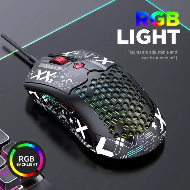Alt view image 2 of 7 - Lightweight Wired Gaming Mouse with 12000 DPI 6 Programmed Buttons,65G Honeycomb Shell,26 RGB Breathing Backlit Mice,Pixart 3325 Optical Sensor Gamer Mice Red
