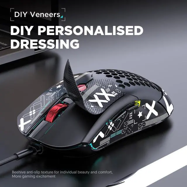 Alt view image 5 of 7 - Lightweight Wired Gaming Mouse with 12000 DPI 6 Programmed Buttons,65G Honeycomb Shell,26 RGB Breathing Backlit Mice,Pixart 3325 Optical Sensor Gamer Mice Red