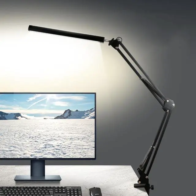 Alt view image 3 of 7 - LED Desk Lamp,Adjustable Swing Arm Desk Lamp with Clamp,Dimmable Desk Light Eye-Care Table Light, 3 Color Modes,10-Level Brightness Table Lamp