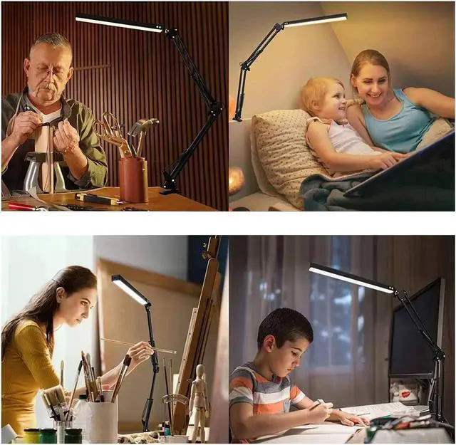 Alt view image 2 of 7 - LED Desk Lamp,Adjustable Swing Arm Desk Lamp with Clamp,Dimmable Desk Light Eye-Care Table Light, 3 Color Modes,10-Level Brightness Table Lamp