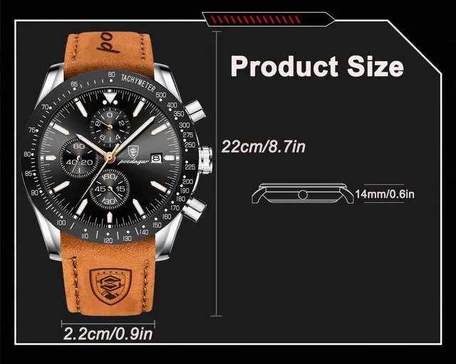 Alt view image 3 of 7 - Men's Fashion Stainless Steel Watches Date Waterproof Chronograph Wristwatches,Genuine Leather Strap Waterproof Watch Blue