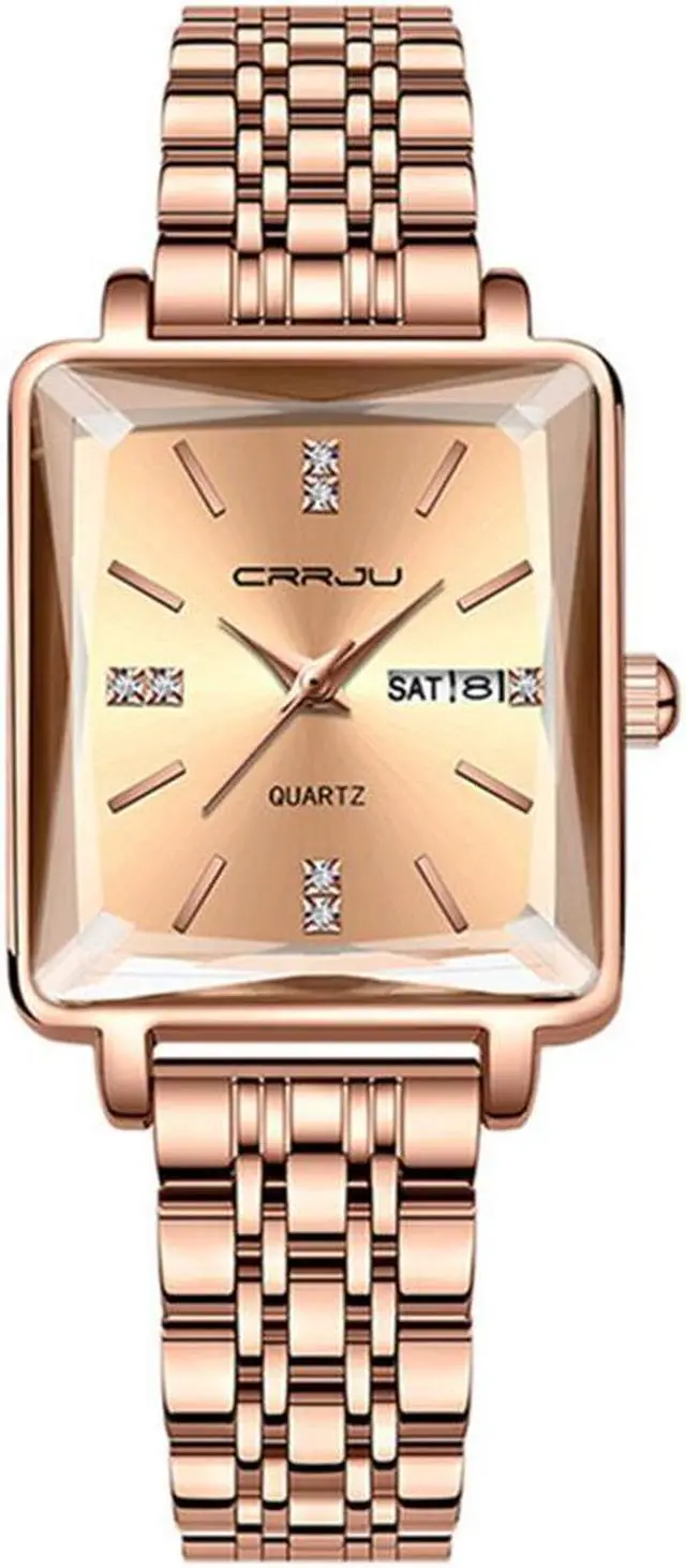 Main image of Women Watch Fashion Rose Gold Diamond Analog Quartz Female Watch for Women Luxury Dress Ladies Stainless Steel Waterproof Date Wrist Watches Red Dial