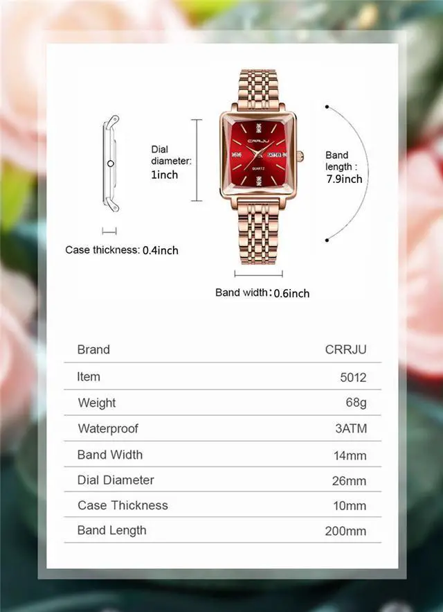 Alt view image 5 of 7 - Women Watch Fashion Rose Gold Diamond Analog Quartz Female Watch for Women Luxury Dress Ladies Stainless Steel Waterproof Date Wrist Watches Red Dial Black