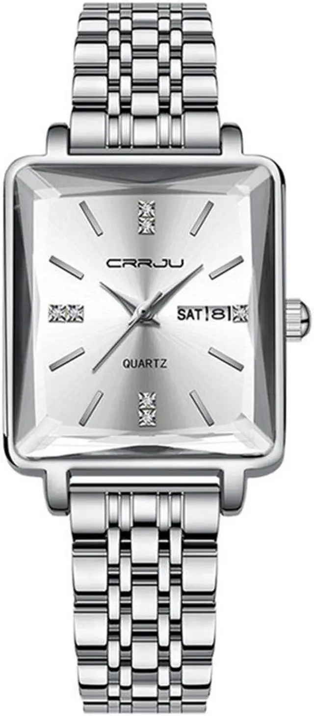 Main image of Women Watch Fashion Rose Gold Diamond Analog Quartz Female Watch for Women Luxury Dress Ladies Stainless Steel Waterproof Date Wrist Watches Red Dial Silver