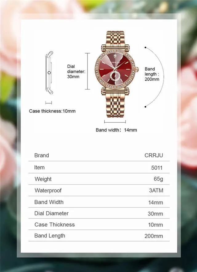 Alt view image 6 of 7 - Women Watch Fashion Gold Diamond Analog Quartz Female Watch for Women Luxury Dress Ladies Stainless Steel Waterproof Wrist Watches