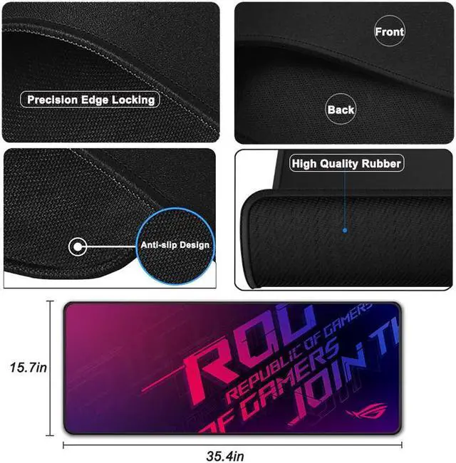 Alt view image 7 of 7 - Large Gaming Mouse Pad,35.4x15.7×0.12 inch with Stitched Edges,Extended Mousepad,Durable Non-Slip Natural Rubber Base,Washable Keyboard Pad,Desk Pad for Gamer,Office & Home