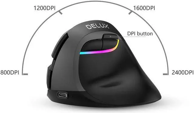 Alt view image 4 of 7 - Ergonomic Wireless Mouse, Rechargeable Silent Vertical Mouse with BT 5.0 and USB Receiver, 6 Buttons and 4 Gear DPI, RGB Small Ergo Mice for Laptop Computer,Compatible with Windows, macOS Blue