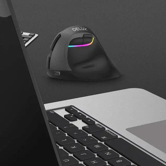Alt view image 2 of 7 - Ergonomic Wireless Mouse, Rechargeable Silent Vertical Mouse with BT 5.0 and USB Receiver, 6 Buttons and 4 Gear DPI, RGB Small Ergo Mice for Laptop Computer,Compatible with Windows, macOS Blue